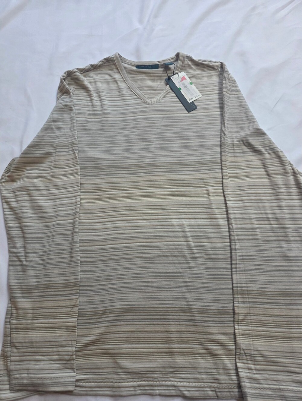 Perry Ellis Men's Large Striped V Neck Long Sleeve Shirt 100% Cotton NWT